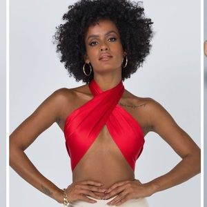 Princess Polly Saxon Red Tie Scarf Top